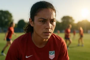USA vs Spain players competing for the ball during an international women’s soccer friendly
